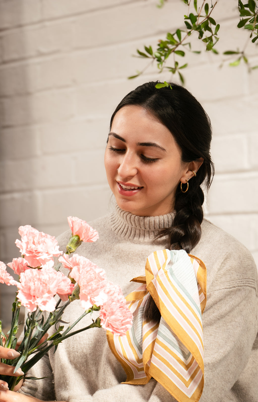 Hand-block printed cotton bandana in Sunlit stripe pattern