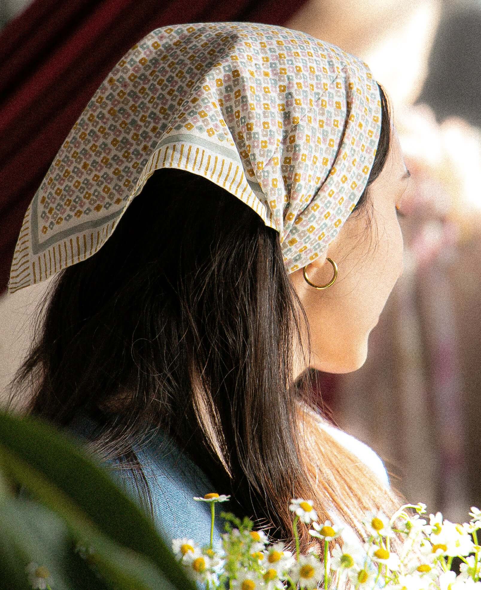 journey of a River | Hand-Block Printed Daisy print bandana