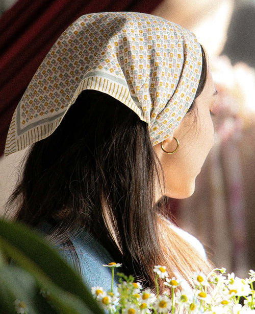 journey of a River | Hand-Block Printed Daisy print bandana