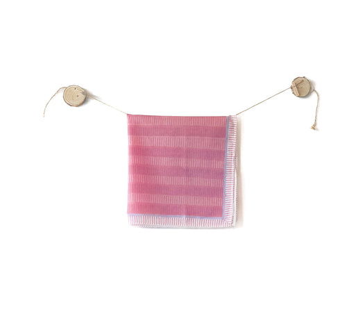 Hand Block Printed Pink patterned Bandana with stipe design.
