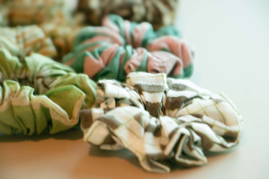 Hand Block printed cotton silk scrunchies 