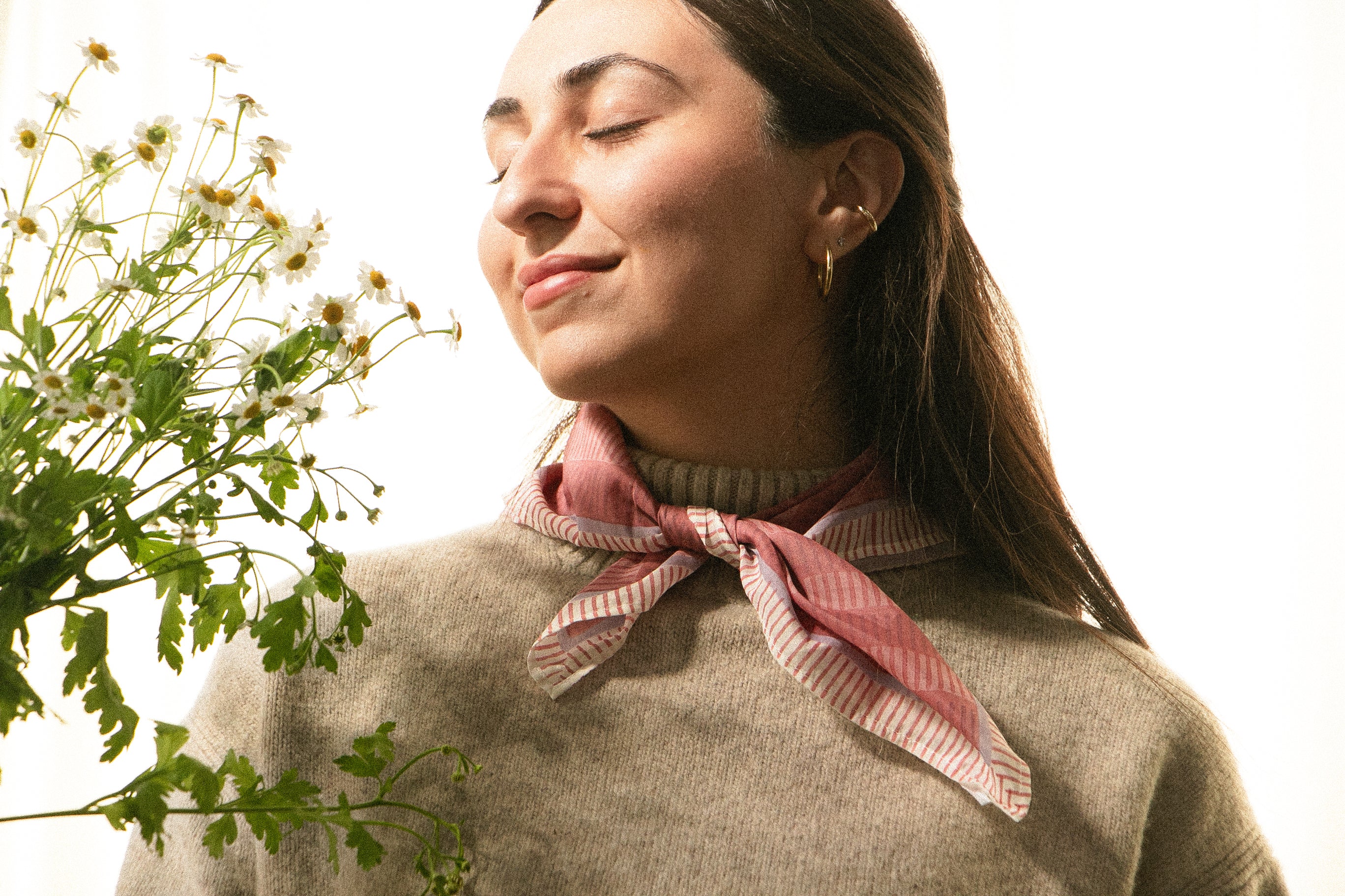 Hand Block Printed blush patterned Bandana with checkered design 