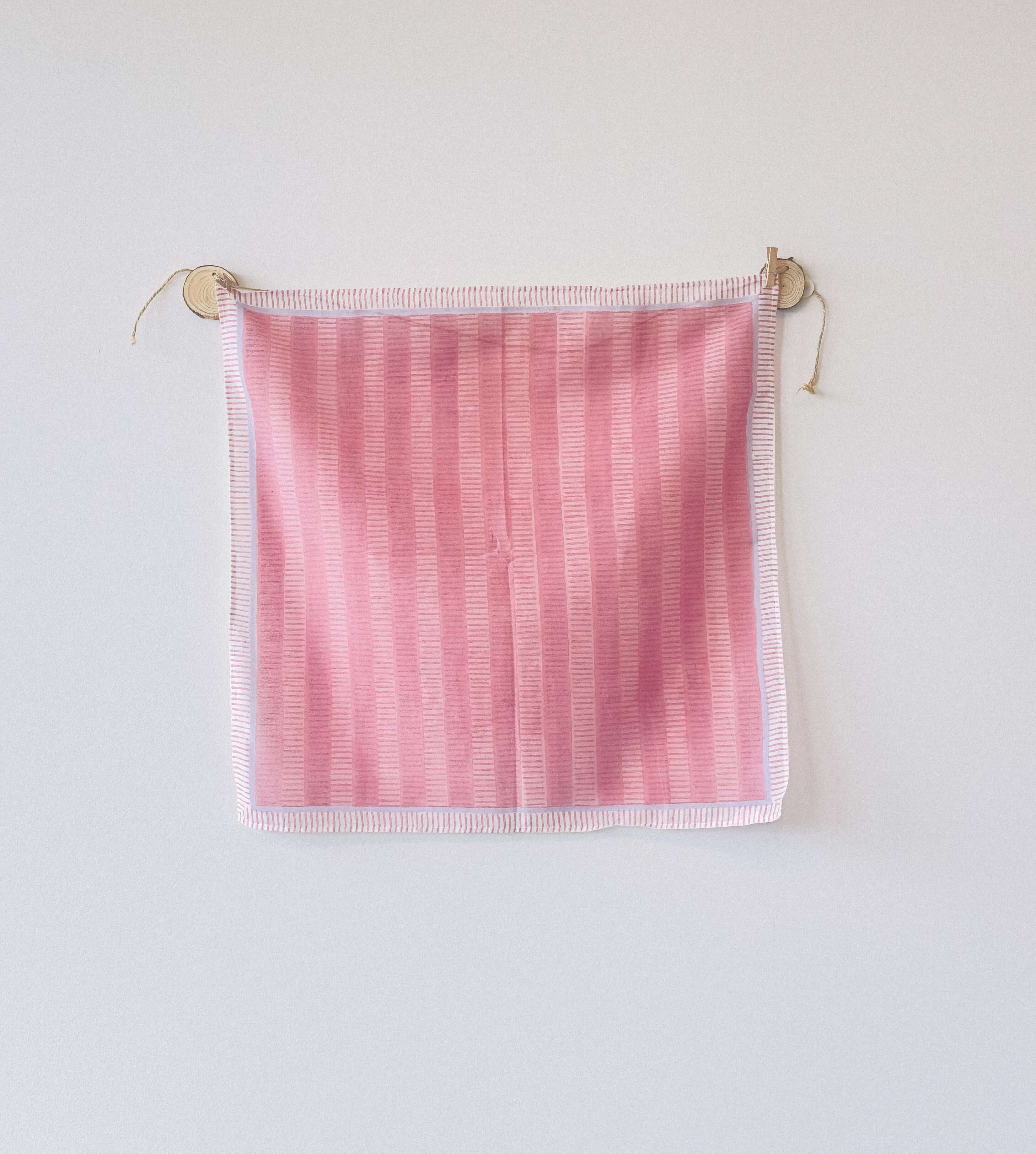 Hand Block Printed pink patterned Bandana with stripe design on a cotton silk fabric