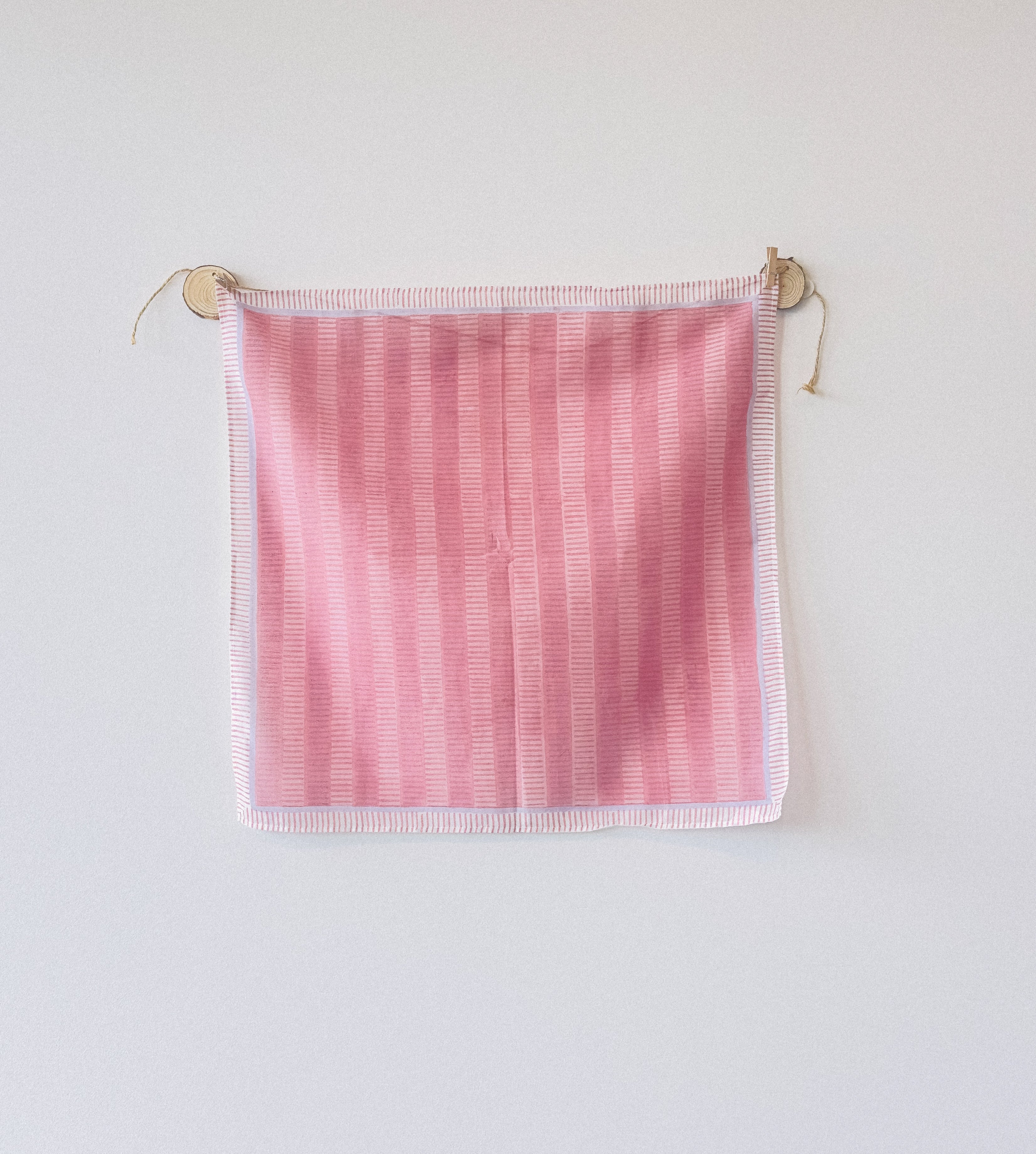 Hand Block Printed pink patterned Bandana with stripe design on a cotton silk fabric