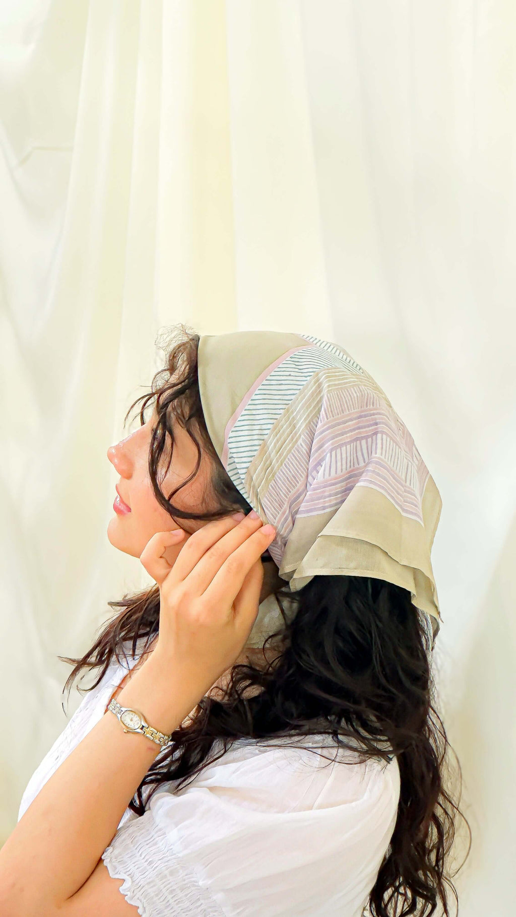 Hand Block Printed green story Bandana