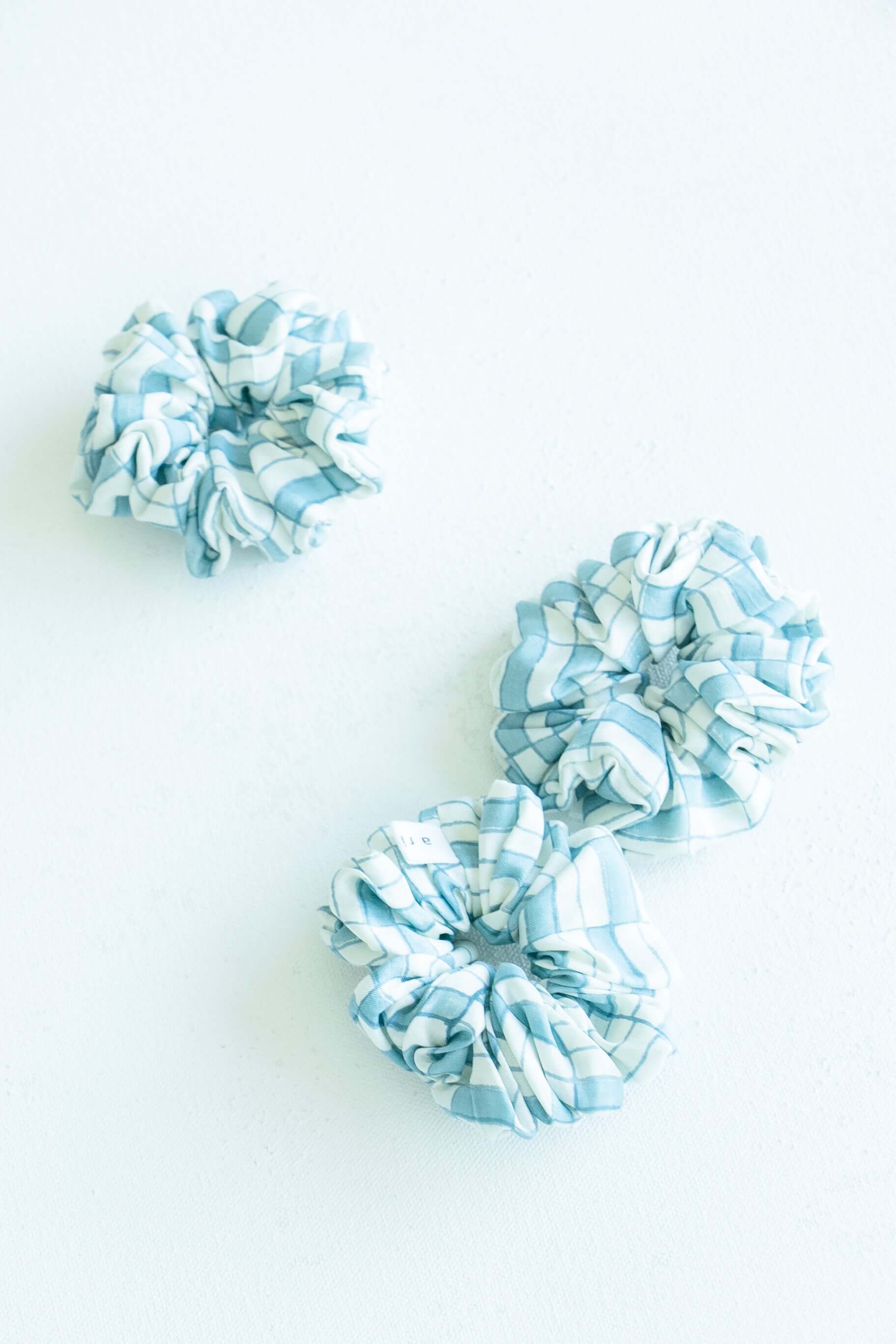 Hand block printed blue scrunchie 