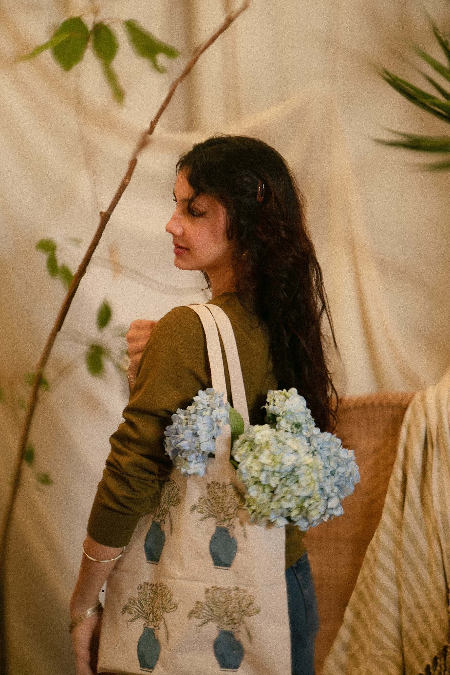 Journey of a River  hand-block printed tote bag 
