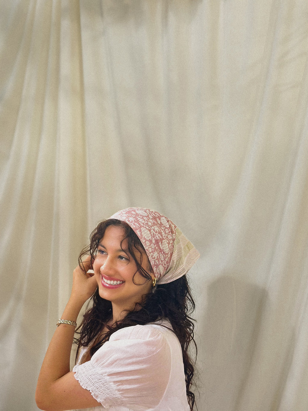 Journey of a River | Hand-Block Printed  cotton silk Bandana - Designed in USA, Made in India. 