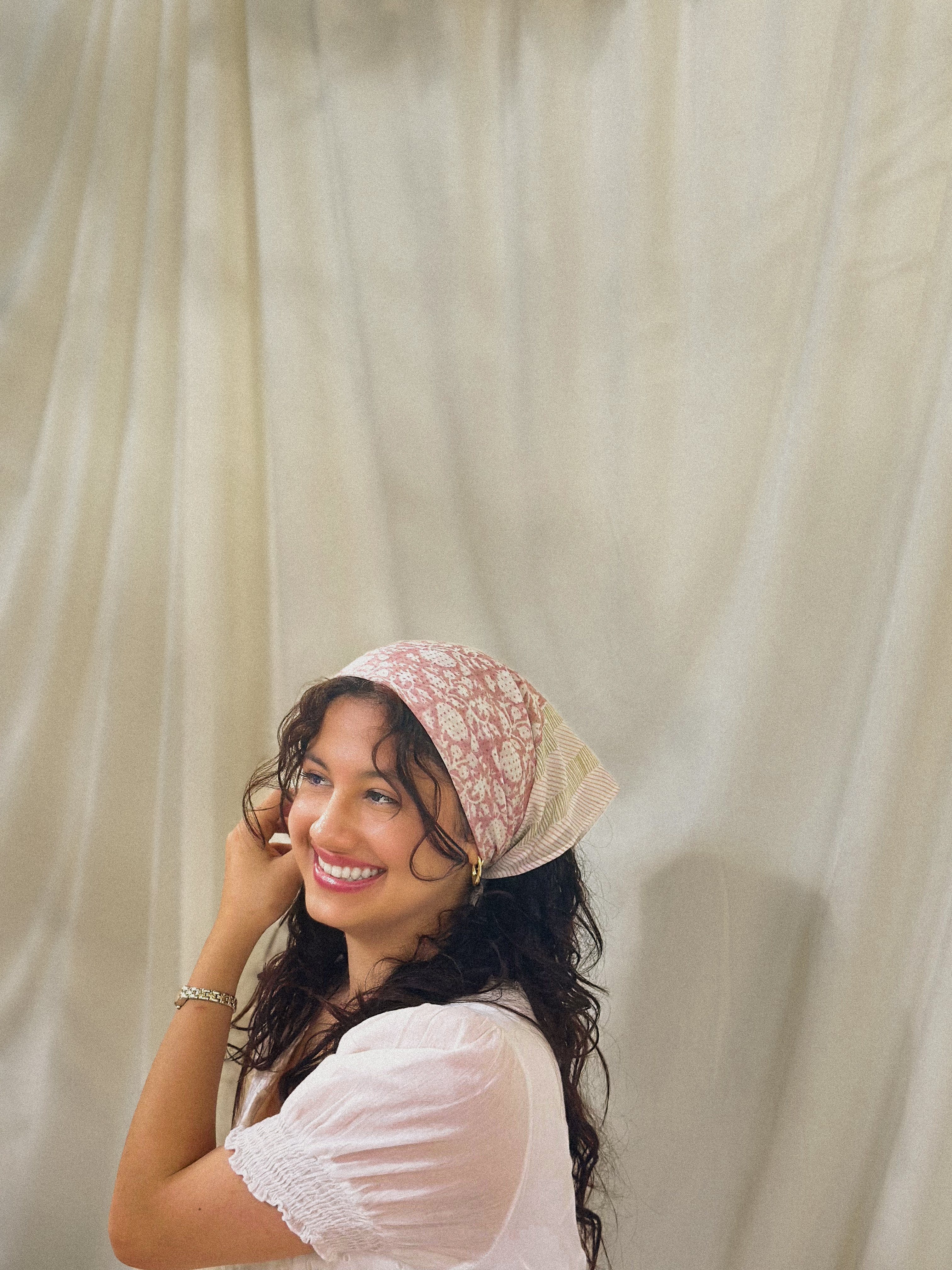 Journey of a River | Hand-Block Printed  cotton silk Bandana - Designed in USA, Made in India. 