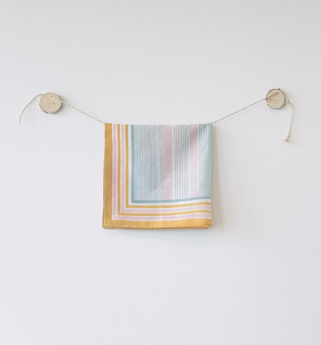 Hand-block printed cotton bandana in Sunlit stripe pattern