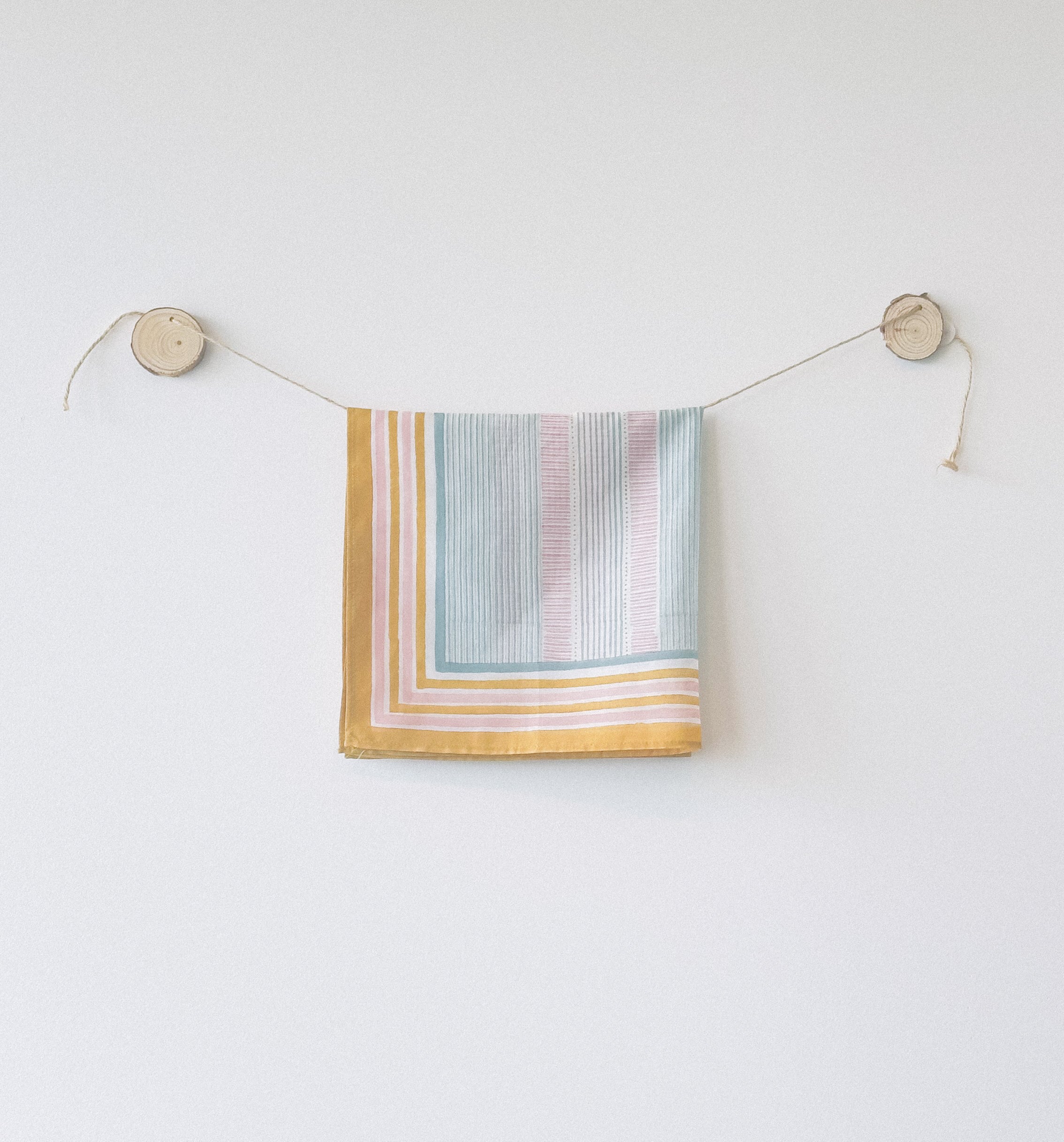 Hand-block printed cotton bandana in Sunlit stripe pattern