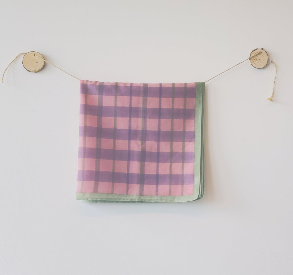 Hand-block printed cotton silk bandana in Blush Stripe pattern