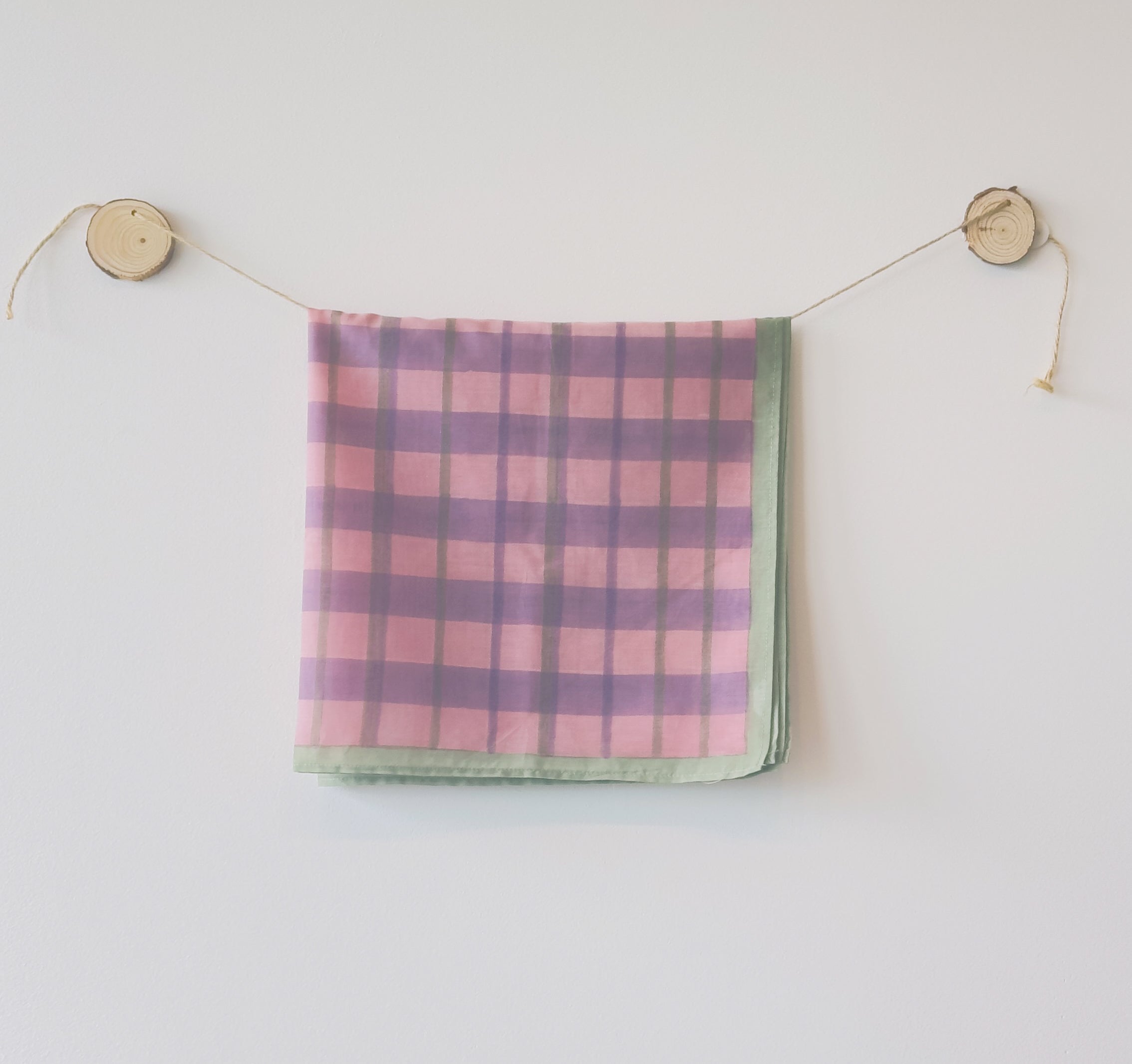 Hand-block printed cotton silk bandana in Blush Stripe pattern