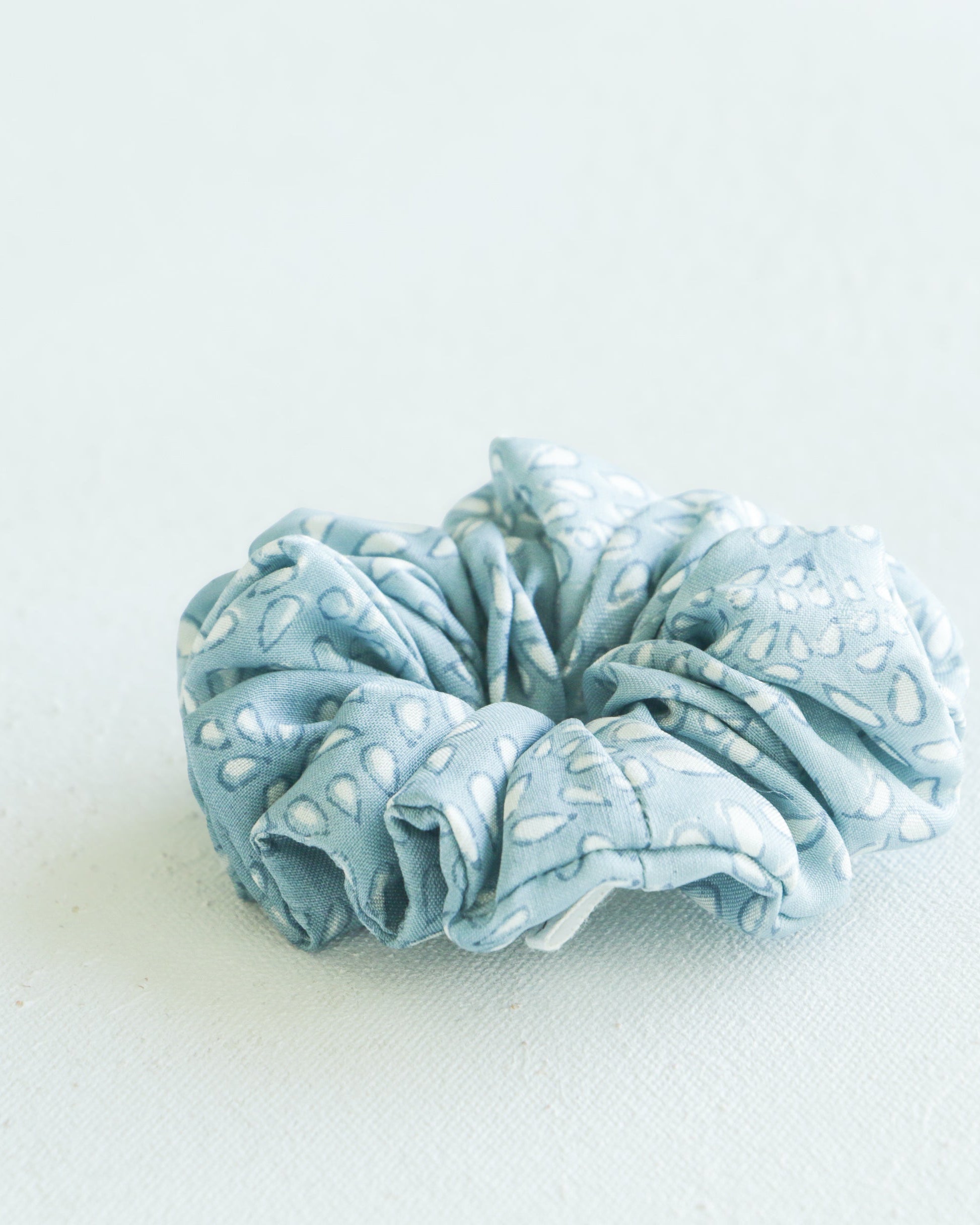 hand block printed blue pigment scrunchie 