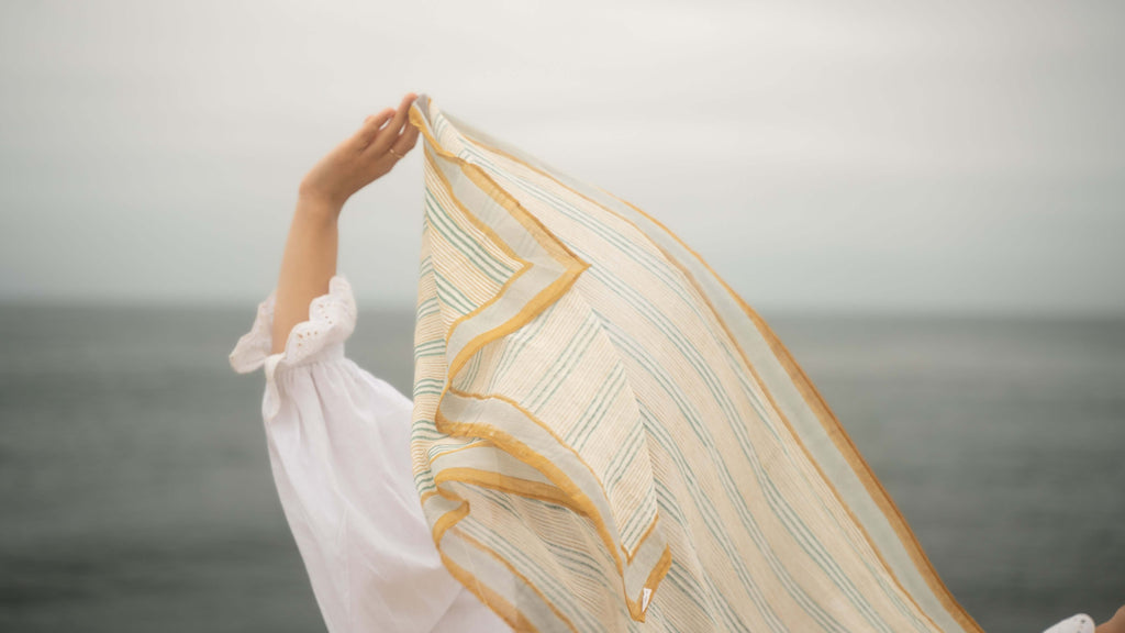 Hand Block Printed stipe pattern stole 