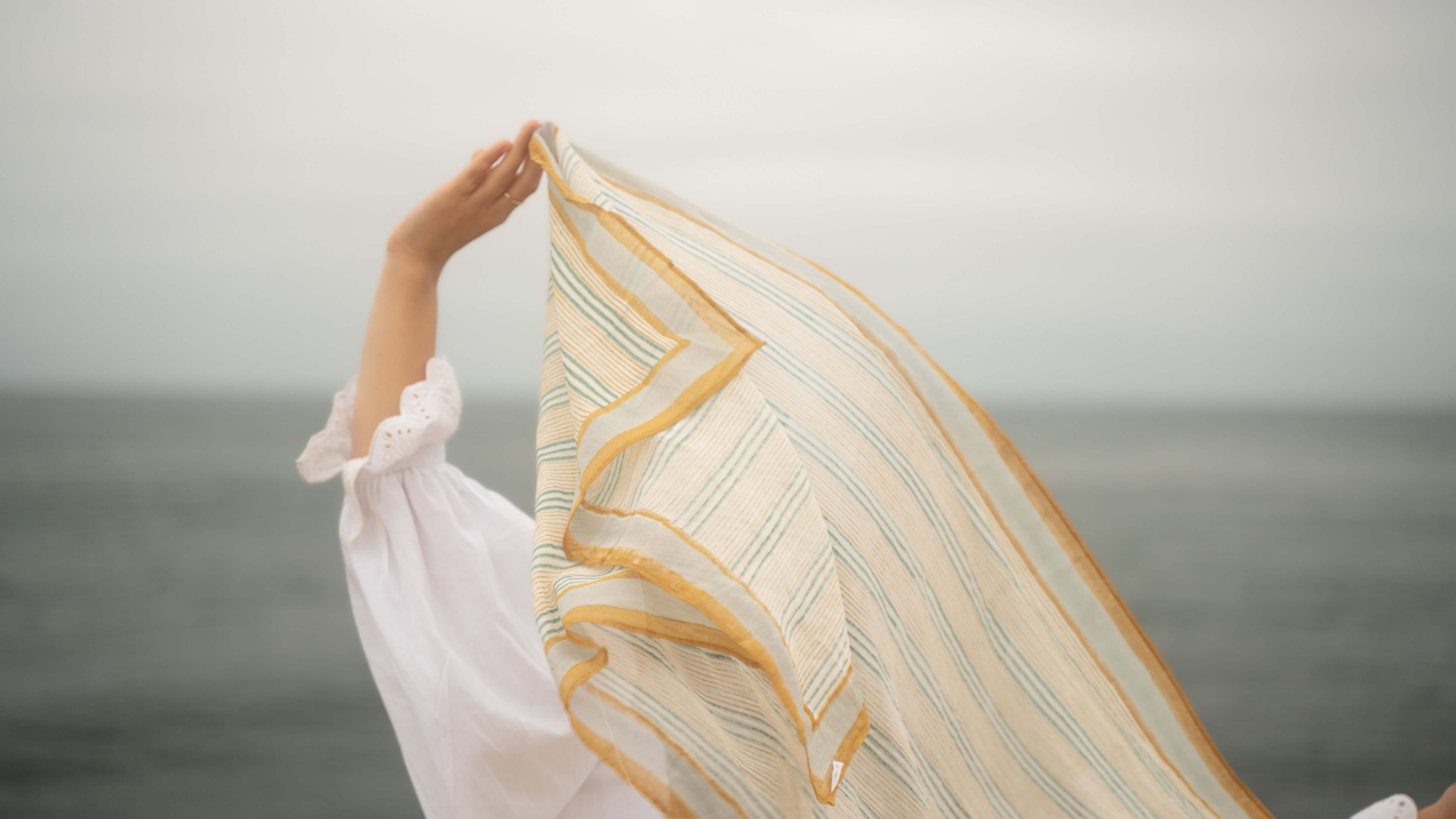Hand Block Printed stipe pattern stole 