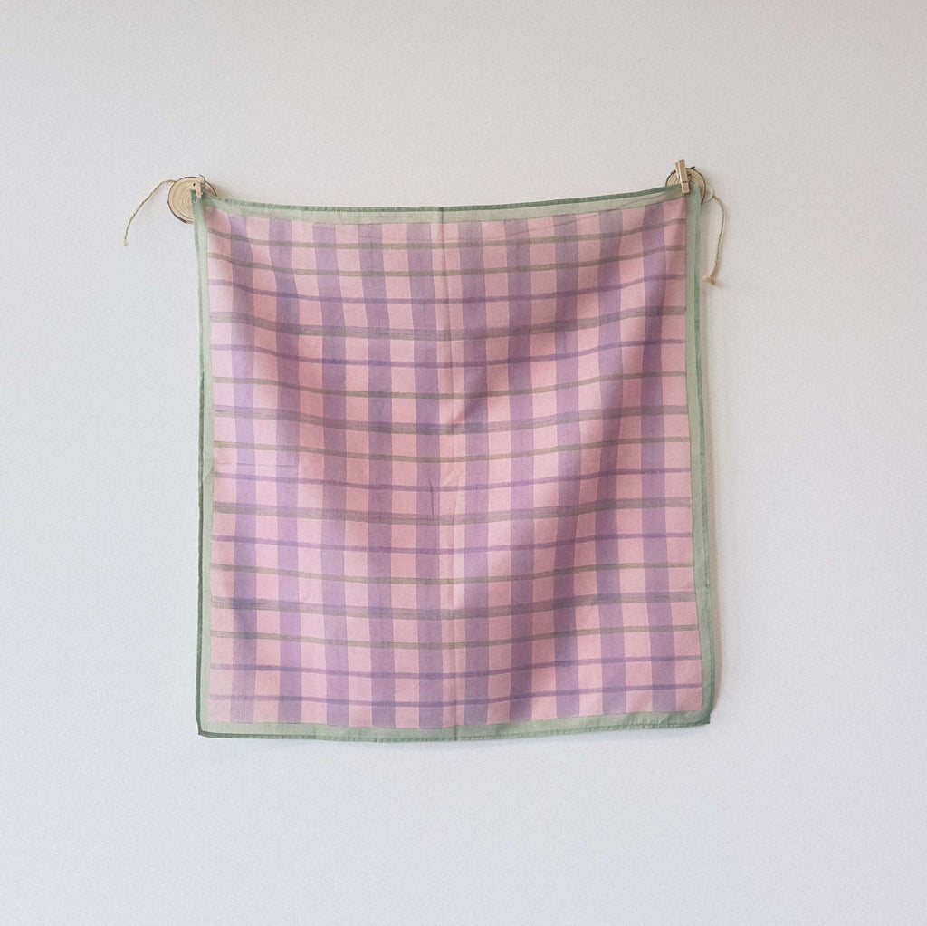 Hand-block printed cotton silk bandana in Blush Stripe pattern