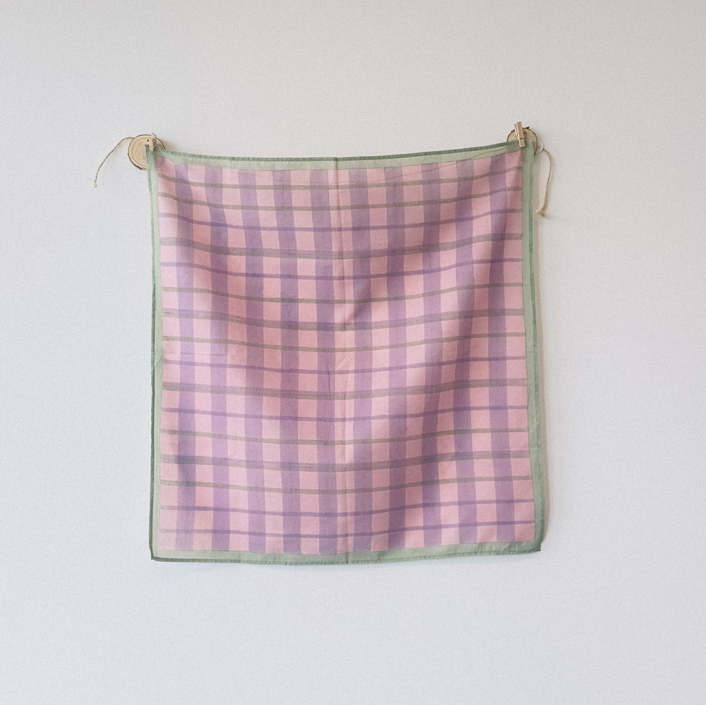 Hand-block printed cotton bandana in Blush Stripe pattern