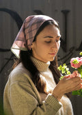 Hand-block printed cotton silk bandana in Blush Stripe pattern