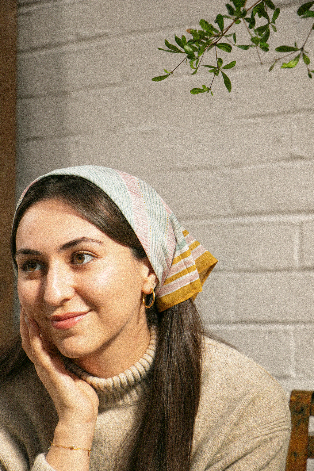Hand-block printed cotton bandana in Sunlit stripe pattern