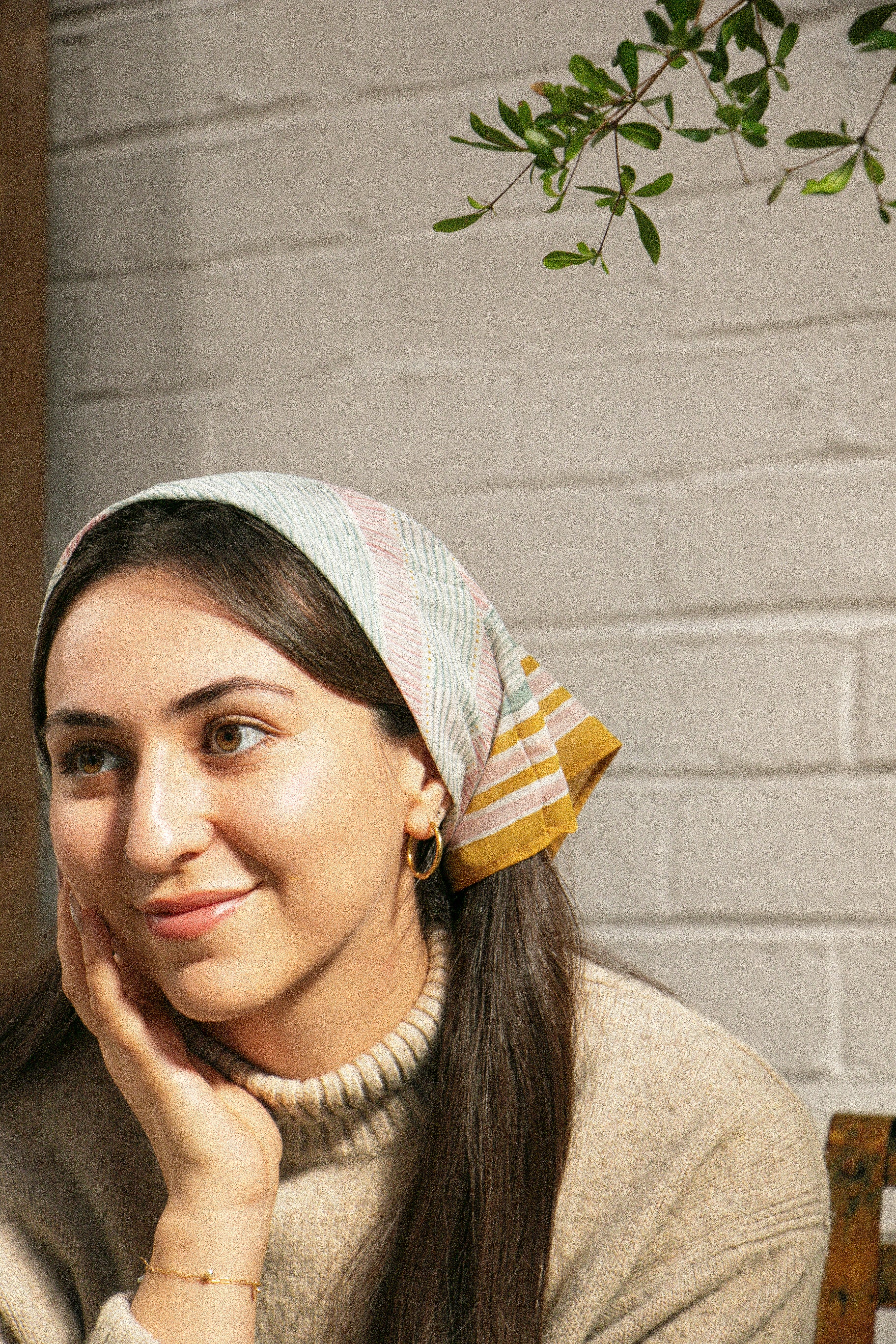 Hand-block printed cotton bandana in Sunlit stripe pattern