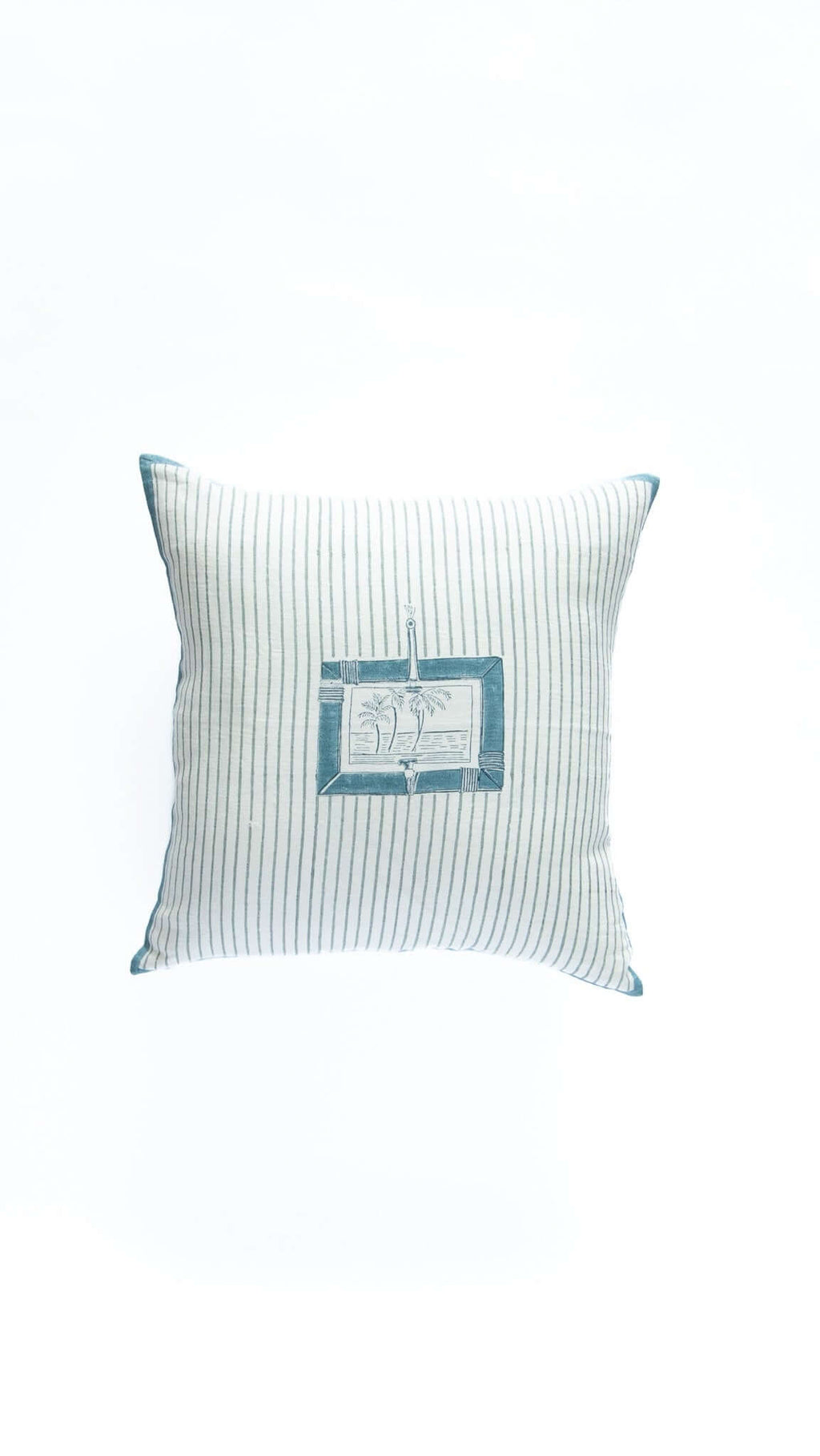 Decorative pillow with a small flag design on a white background