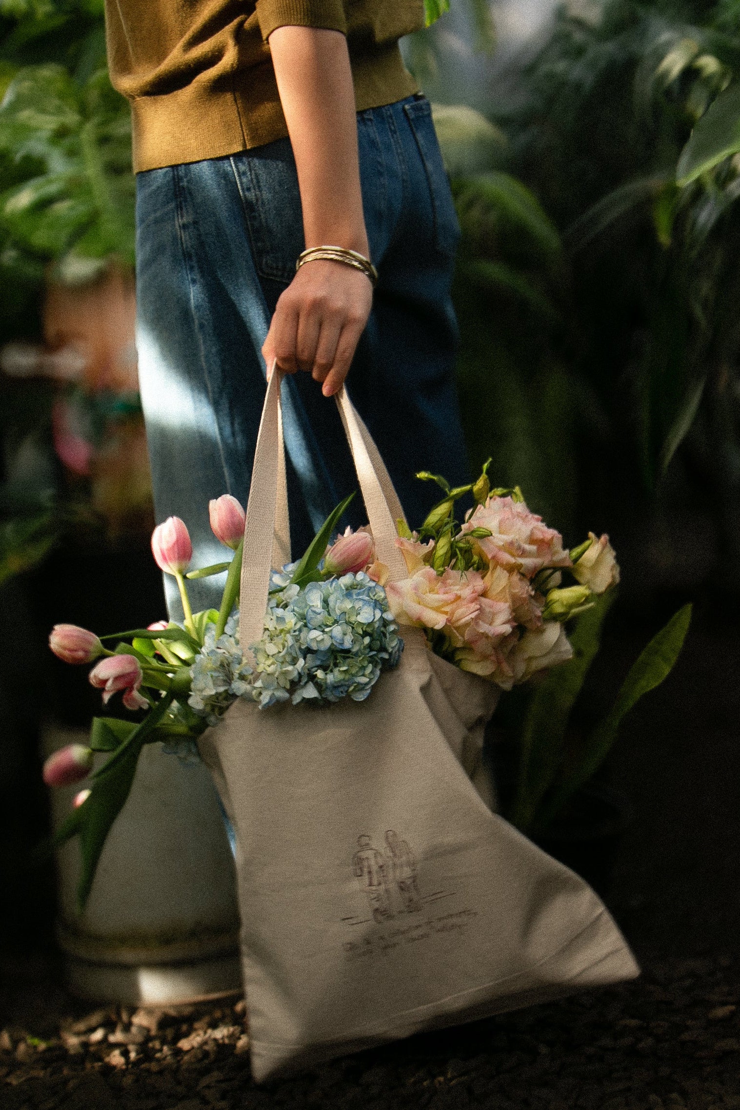 Journey of a River hand-block printed tote bag featuring travel-inspired stories. 