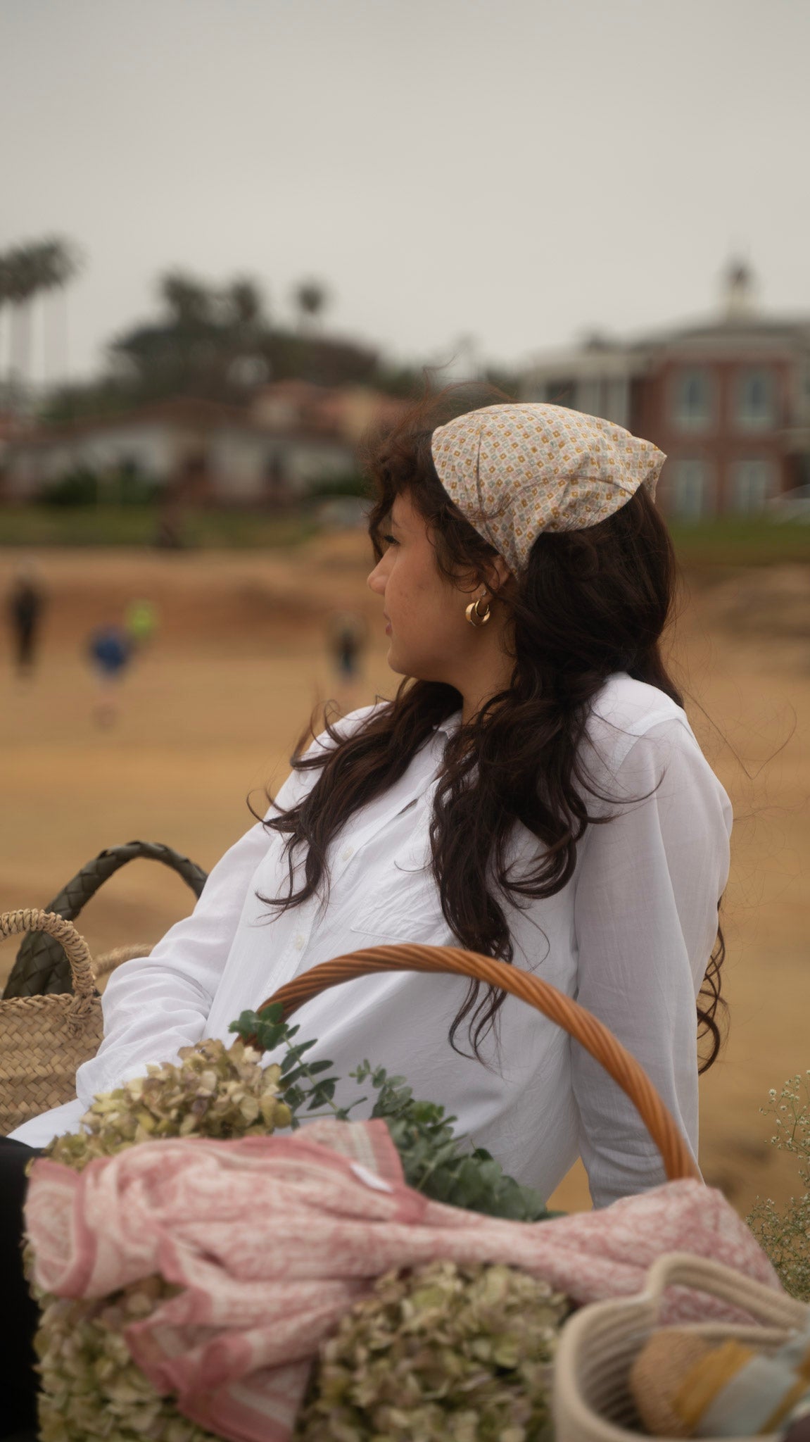Hand Block printed Cotton silk, daisy print bandana 