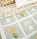 Reversible hand-block printed cotton throw, 50×70 inches, featuring different artisanal patterns on both sides.