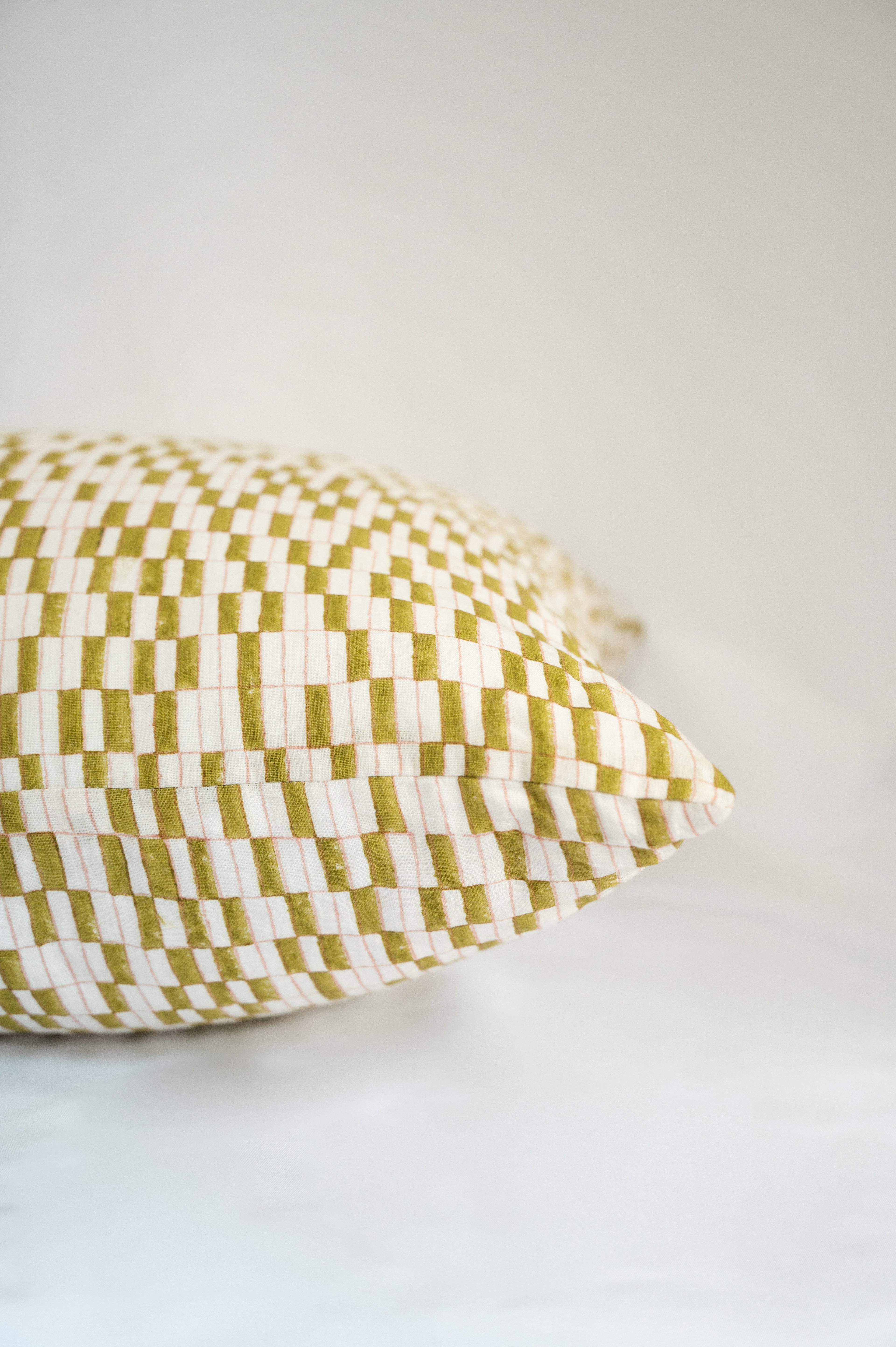 Journey of a River - 18x18 Block Printed Decorative pillow with a geometric pattern on a Handwoven linen Fabric 